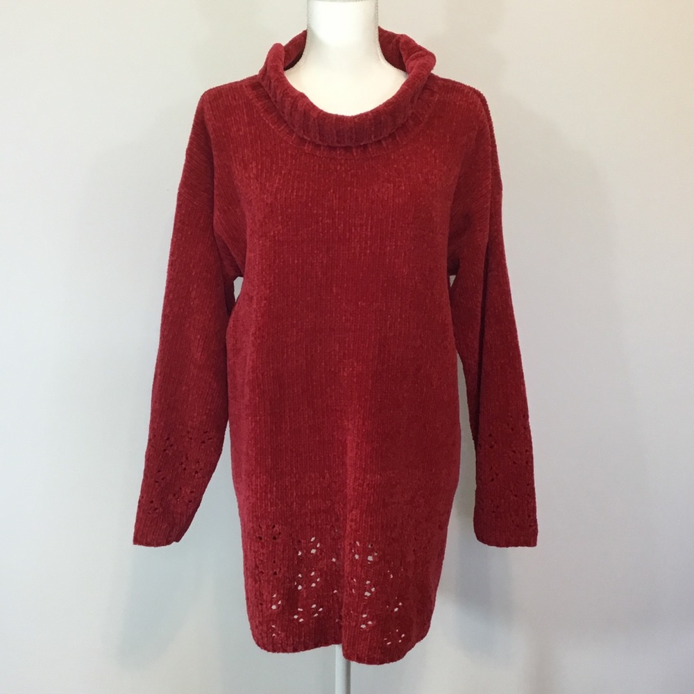 Large Red Woman’s, Cowl Neck Sweater, Tunic